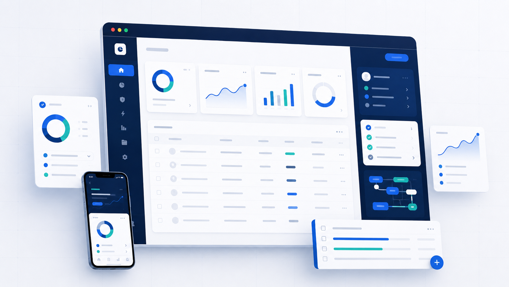 Premium visual showing scattered spreadsheet records becoming one organized web-system workflow