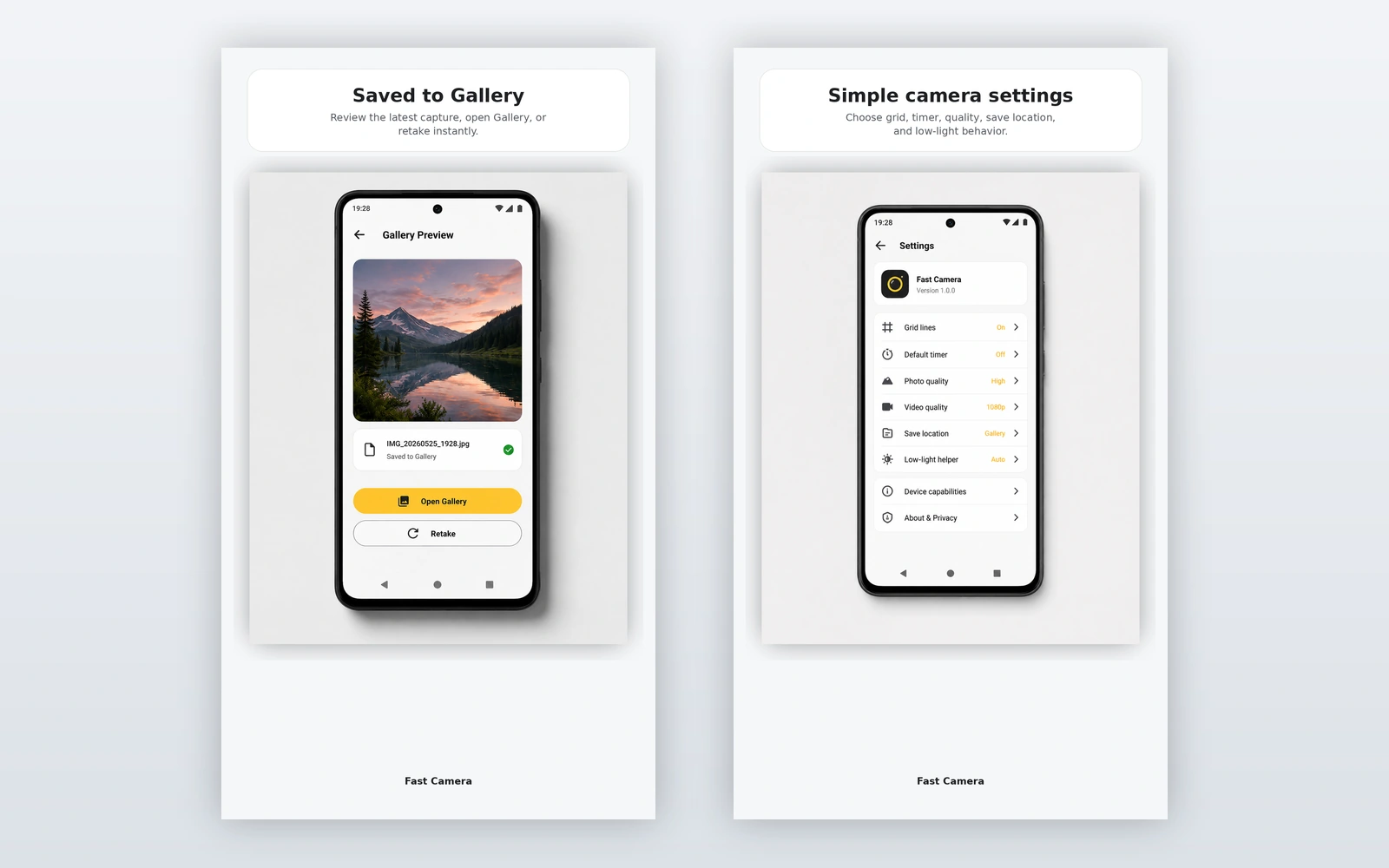 Fast Camera — Gallery and settings