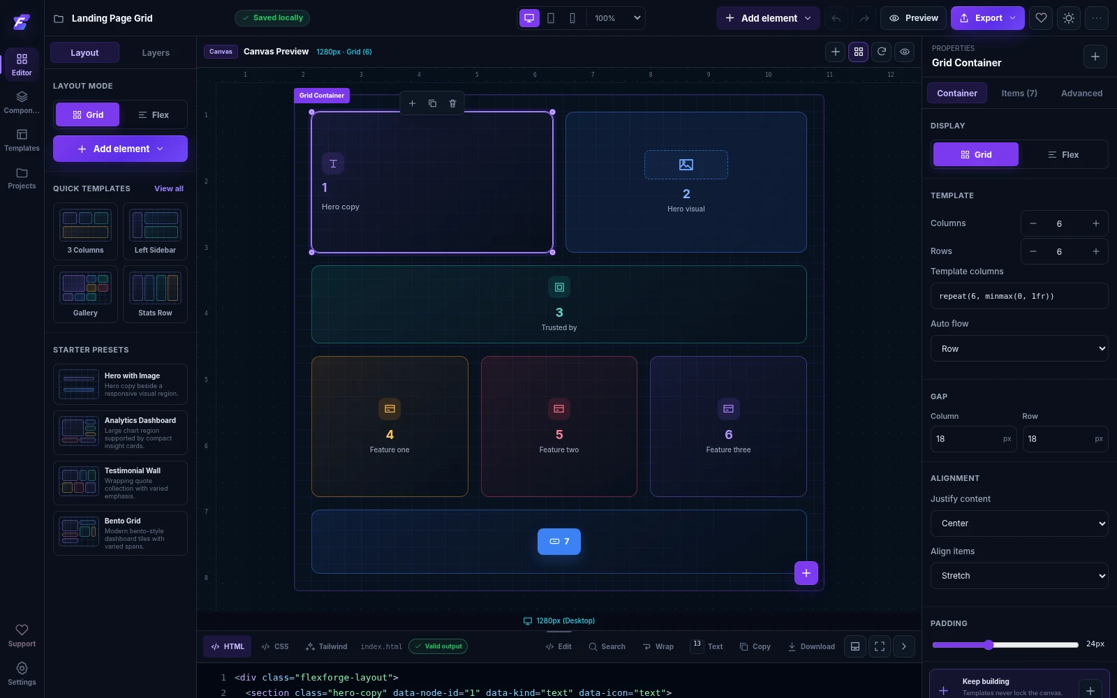 FlexForge responsive web application interface